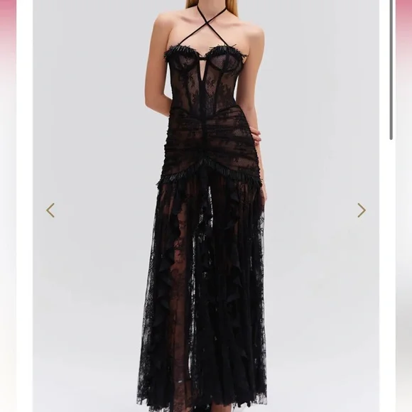 PatBO Sheer Black Lace Maxi Dress